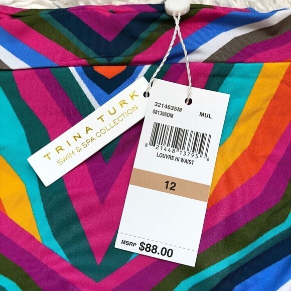 Trina Turk Womens Reversible Louvre High Waisted Swim Bottom Size 12 - Picture 6 of 8